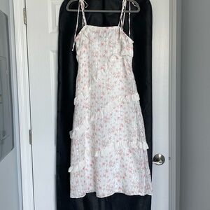 Endlessly Adored White Floral Print Tie-Strap
Midi Dress